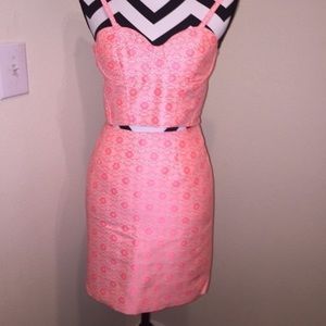 Gianni Bini 2-Piece Floral Neon Pink Pencil Skirt & Adjustable Top SET Size 0